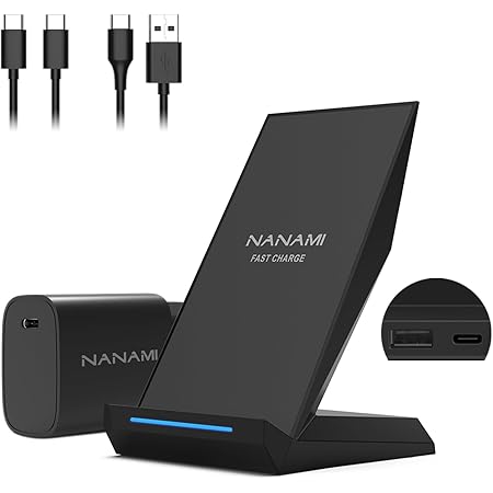 NANAMI Wireless Charger mit 30W USB-C Ladegerät - 2 in 1 Induktive Ladeständer mit Anschluss, Qi Kabelloses Ladestation für iPhone 15/14/13/12/11/XS Max/X/XR/8 Plus, Samsung Galaxy S23 S22 S21 S20